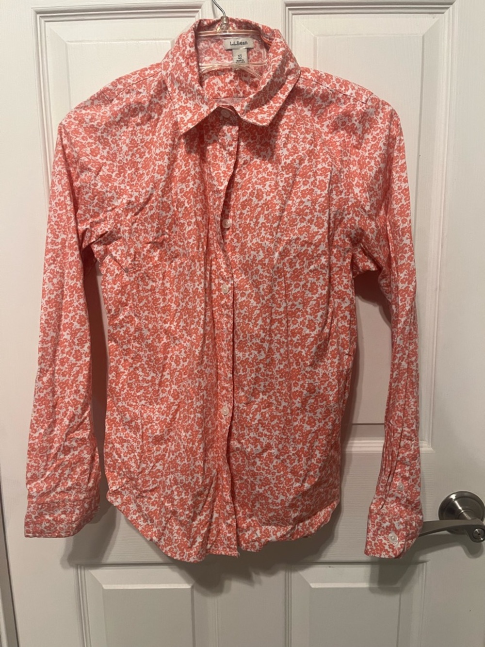L.L. Bean Coral and White Floral Button-Down Shirt